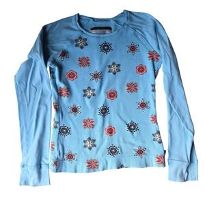 Nike Y2k Vtg Womens Waffle Knit Thermal Top Blue Snowflake‎ Print Raglan Sz M